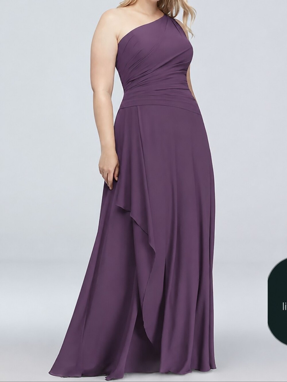 David's Bridal (Celebrate DB Studio) One-Shoulder Georgette Cascade Dress, Sz 18